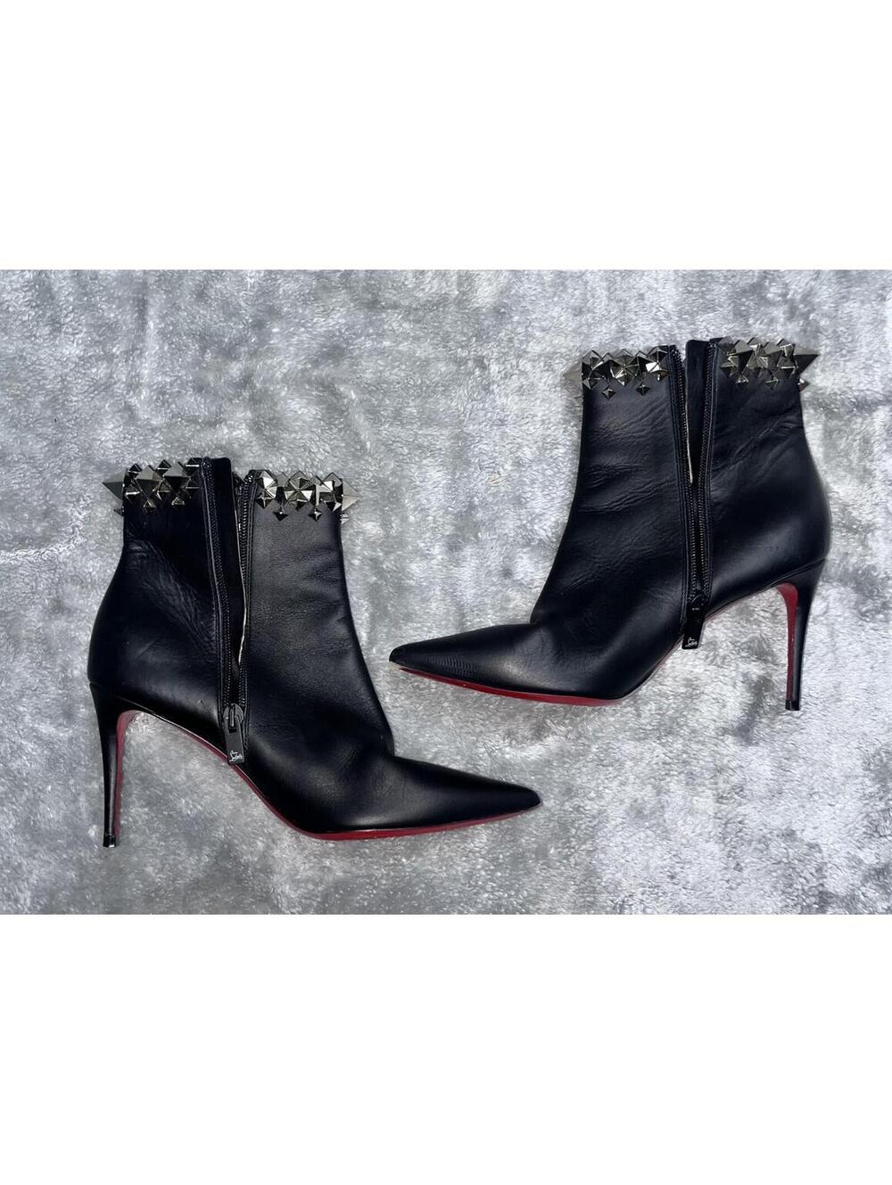 Christian Louboutin Belle 100 Ankle Boots Calf Leather Black Red-Sole Size 36.5 - Picture 5 of 10